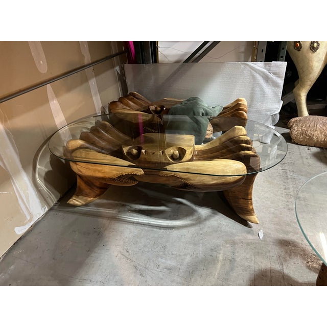 Brown 1970s Rare Wooden Hand Carved Crab Coffee Table For Sale - Image 8 of 8