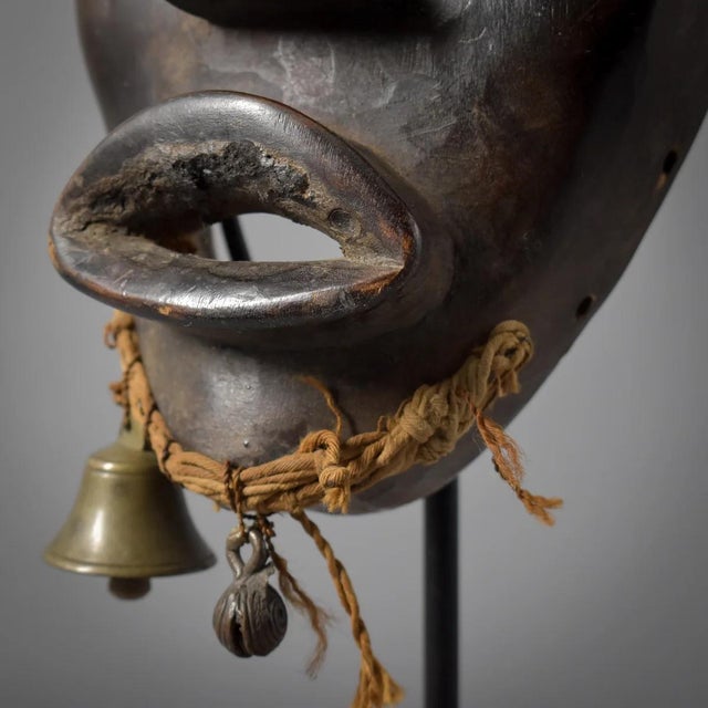 Brown Early 20th Century Dan Dean Gle Mask with Bells on Custom Stand For Sale - Image 8 of 11