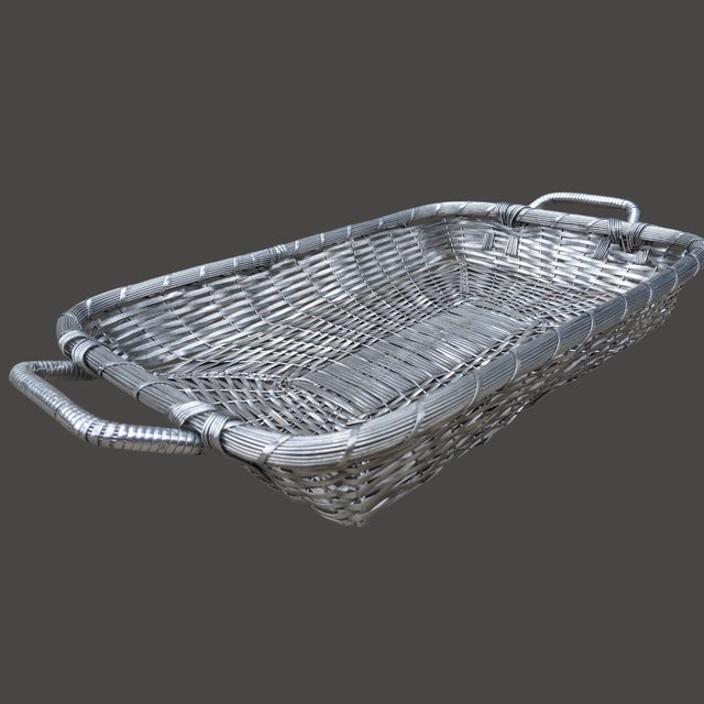 Vintage French Style Silver Mesh Woven Basket Tray For Sale In Charlotte - Image 6 of 11