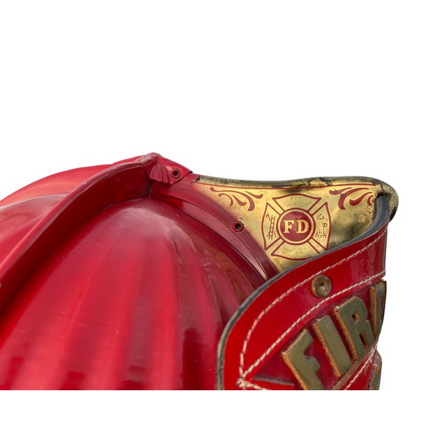 Vintage Cairns & Bro. Metal & Leather Firefighter's Helmet 350 Senator "Fireman's Fund" For Sale - Image 9 of 15