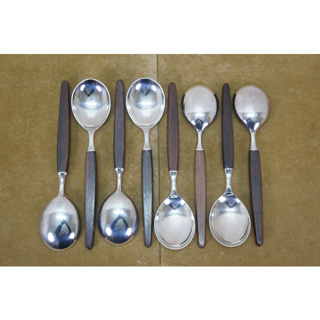 Mid 20th Century 42 Pc Tias Eckhoff Lundtofte Danish Modern Dansk Rosewood Flatware Silverware For Sale - Image 13 of 18
