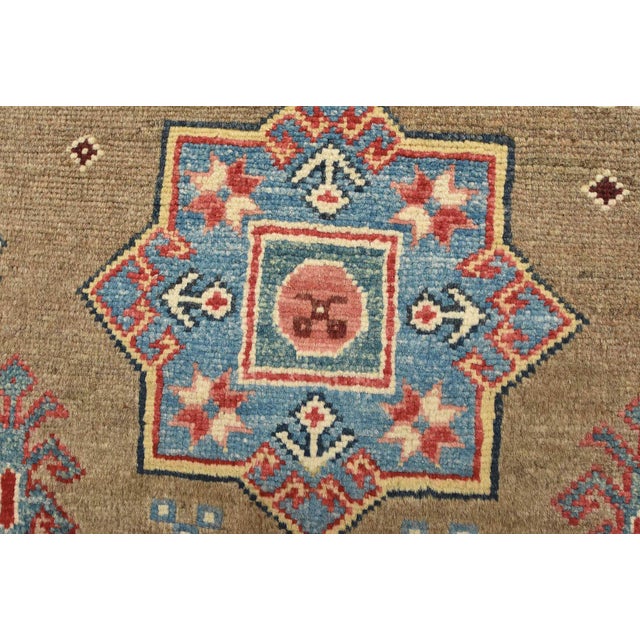 Kazak Runner 2’8” X 7’10” Brown Wool Tribal Hand-Knotted Oriental Rug For Sale - Image 4 of 14