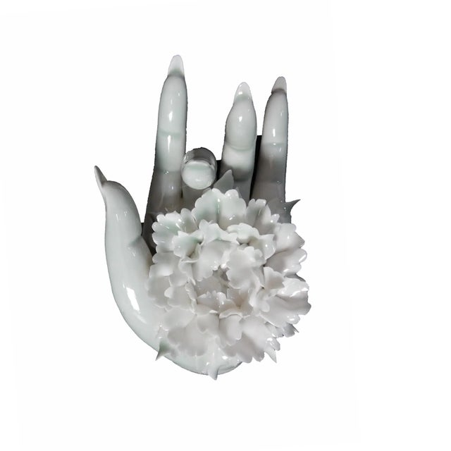 Vintage Chinoiserie Quan Yin Hand Celadon Incense Burner For Sale - Image 9 of 9