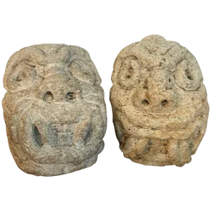 Mid 19th Century Two Carved Mayan Deity Limestone Architectural Carvings or Elements