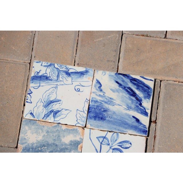 Baroque Antique 18th Century Portuguese Scenic Baroque Tiles With Foliage & Landscape Elements, Antique Set of 6 For Sale - Image 3 of 6