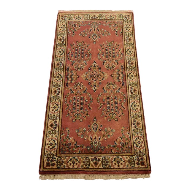 Fine Sarouk Rug 2’4” X 4’8” Pink Wool Traditional Hand-Knotted Oriental Carpet For Sale