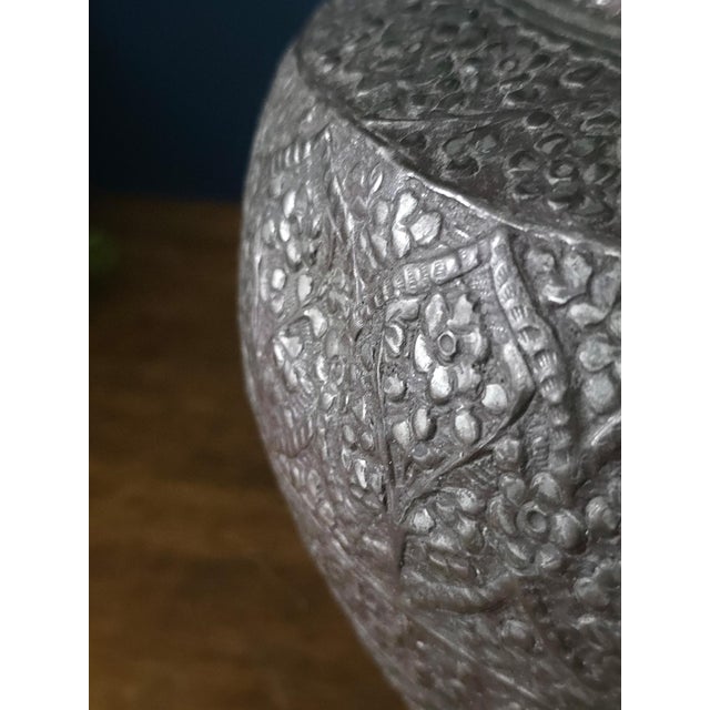 Dark Gray Antique Repoussé Silver-Plated Copper Vase, Likely Indian, Early 20th Century For Sale - Image 8 of 17