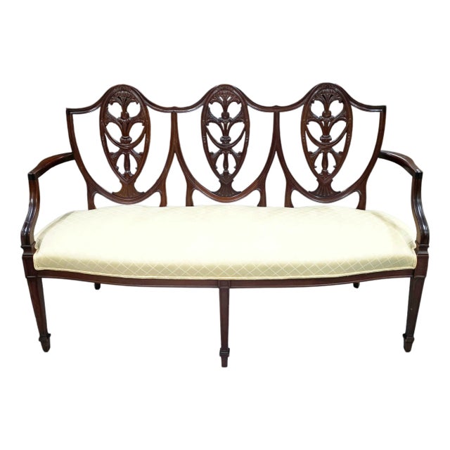 Antique Mahogany Shield-Back Settee For Sale