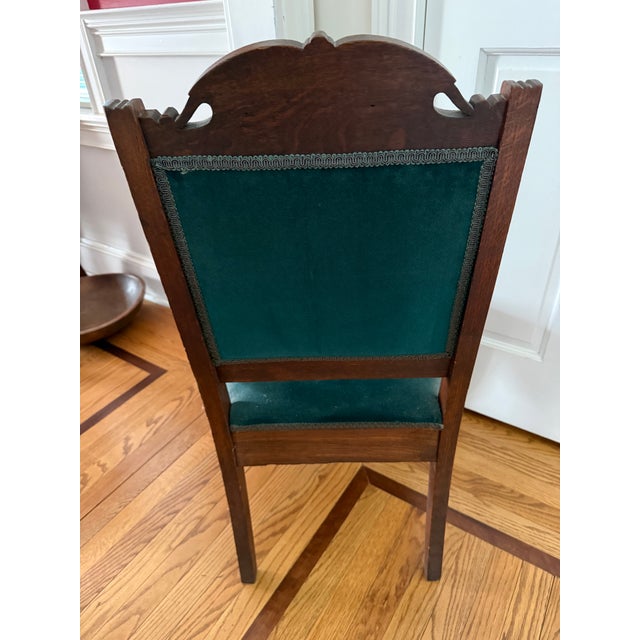 American Antique 19th Century Victorian Eastlake Crushed Green Velvet Parlor Side Chair For Sale - Image 3 of 8