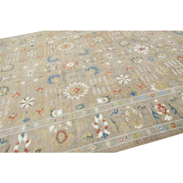 Apadana's Allover Modern Sultanabad Wool Rug Handmade in Beige For Sale - Image 10 of 10