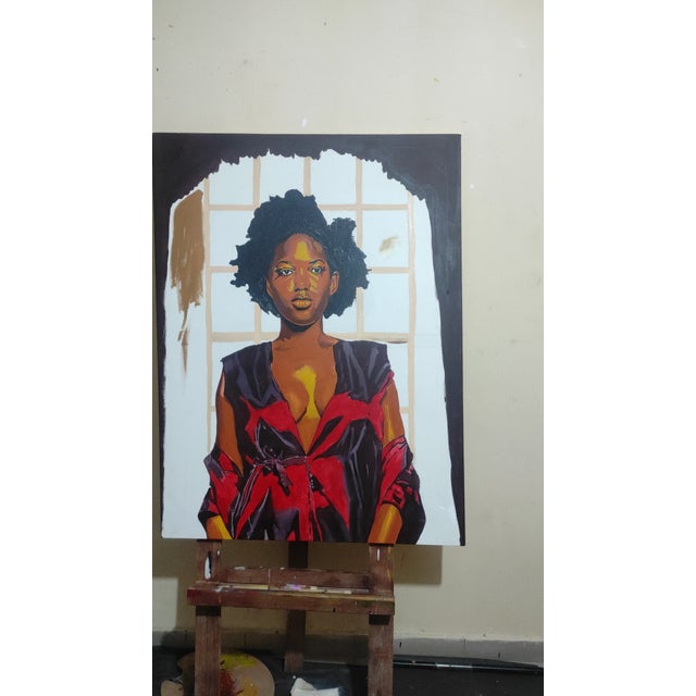 Morning in the Palace, Wall Art, Figurative Painting, Emmanuel Akolo (2022) Acrylic on Canvas For Sale - Image 4 of 4