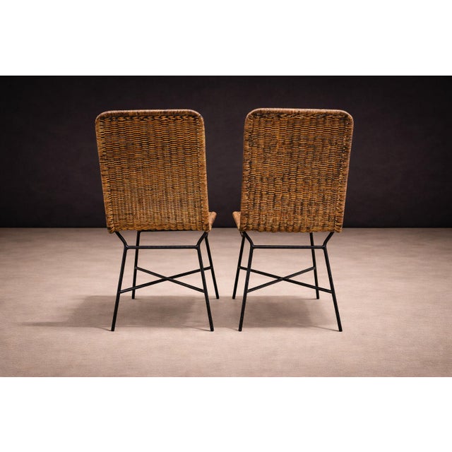 Wood Set of 2 Chairs in Metal & Wicker, Carlo Hauner, 1950s For Sale - Image 7 of 9