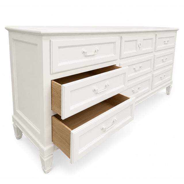 Mid 20th Century Vintage Baker Furniture Nine-Drawer Dresser – Benjamin Moore Simply White Oc-117 For Sale - Image 5 of 8