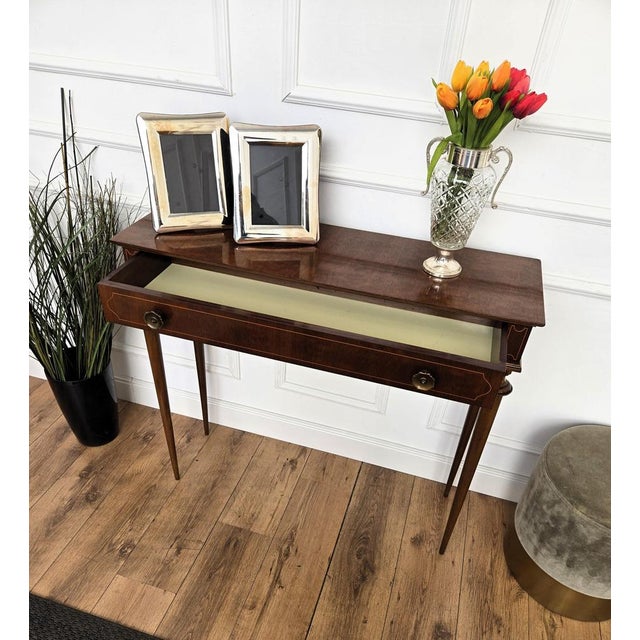 Mid-Century Modern Italian Wood Inlay Console Table, 1960s For Sale - Image 6 of 10