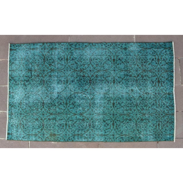 Deep Cyan Overdyed Turkish Hand Knotted Rich Color Area Rug - 3′8″ X 6′4″ For Sale - Image 6 of 6
