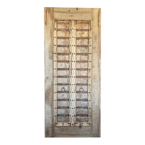 Antique Indian Rustic Wooden Entry Door | Distressed Hand-Carved Architectural Statement 84x36