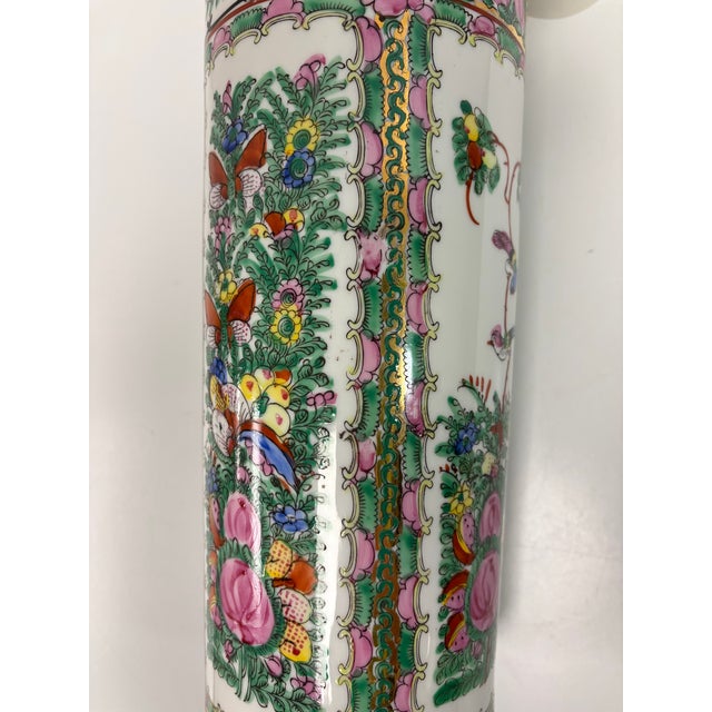 Vintage Large Rose Medallion Canton Vase, Japanese Porcelain - Hand Painted in Hong Kong For Sale - Image 10 of 13