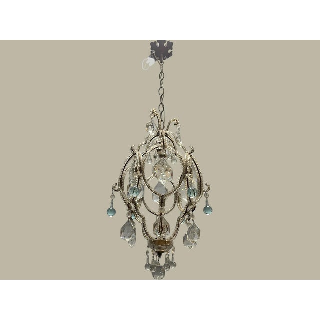 Crystal Beaded Light Pendant with Light Blue Murano Glass Tear Drops, 1960s For Sale - Image 13 of 13