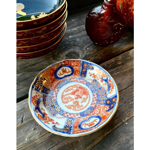 Antique Japanese Imari Porcelain Saucer Dish, Phoenix Medallion, Meiji Period Hand-Painted Arita Ware For Sale In San Francisco - Image 6 of 9