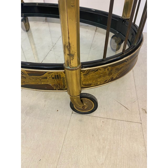 1970s 1970s Bernard Rohne for Mastercraft Acid Etched Bar Cart For Sale - Image 5 of 8