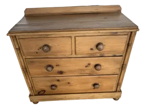 Two Over Two Drawers - Antique Pine Chest of Drawers With a Back Lip From England