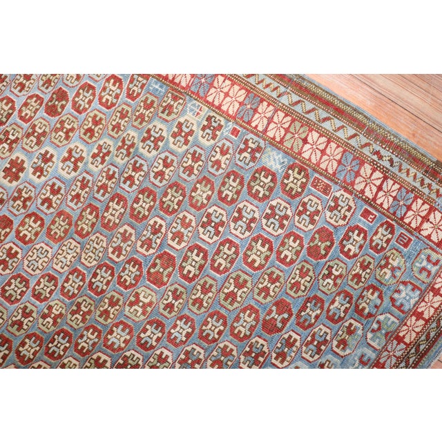 Textile 19th Century Blue Antique Caucasian Kuba Rug - 3'8" x 4'10" For Sale - Image 7 of 8