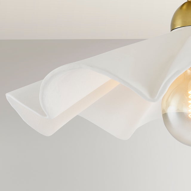 Brass Mitzi Maisie 16 in. 1 Light Pendant in Aged Brass and Ceramic Rough Texture White Finish For Sale - Image 8 of 15