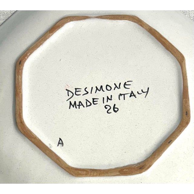 Ceramic MCM Italian DeSimone Octagonal Ceramic Hand Painted Angel Plate For Sale - Image 7 of 7