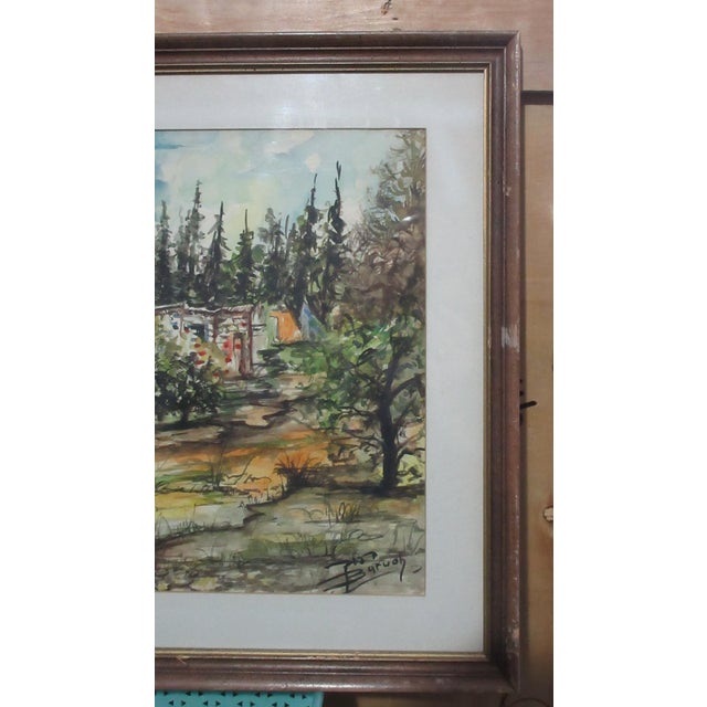 Mid 20th Century Mid 20th Century MCM Paul Baruch Original Watercolor Catskill Camping Scene - Signed/Framed 19x13" For Sale - Image 5 of 8