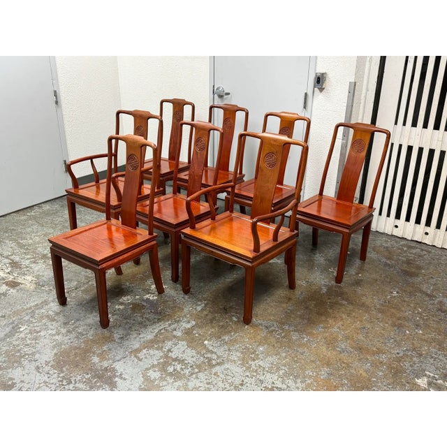1970s Chinese Rosewood Extension Rosewood Table + Dining Chairs Set, Circa 1970's For Sale - Image 5 of 12