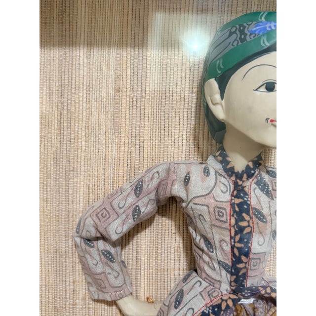 Khaki Vintage Indonesian Wayang Golek Puppets in Shadow Box Frames, Pair For Sale - Image 8 of 18
