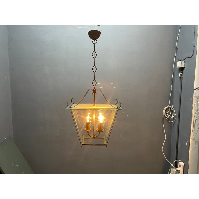 Mid-Century Modern Italian Faceted Glass and Brass Pendant Lantern in the style of G. Ulrich, 1940s For Sale - Image 8 of 11