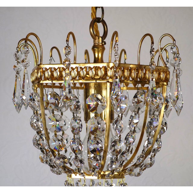 Metal Brass and Lead Crystal Chandelier from Palwa, 1960s For Sale - Image 7 of 14