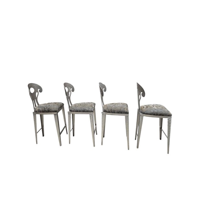 Gray Vintage Memphis Style Hammered Metal Counter Stools - Set of 4 For Sale - Image 8 of 12