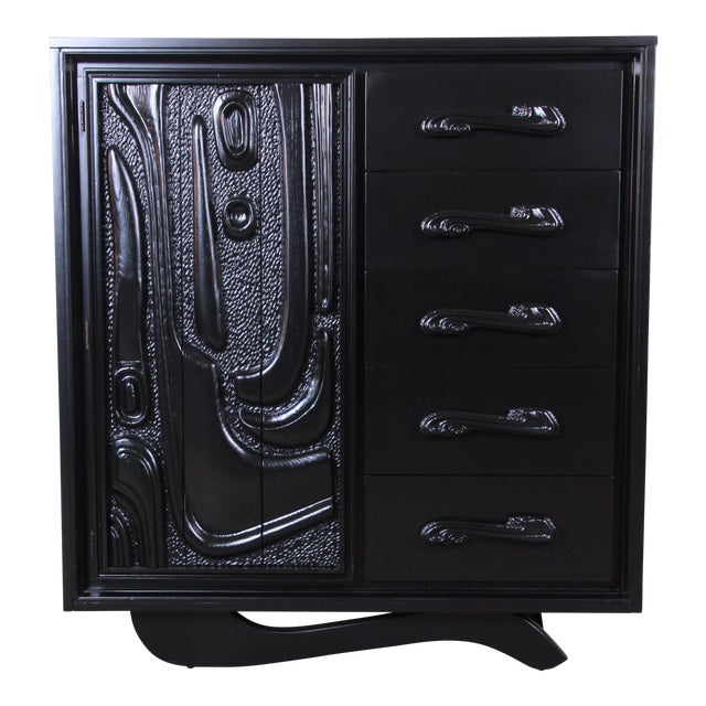 Witco Oceanic Style Black Lacquered Sculptural Tiki Gentleman's Chest