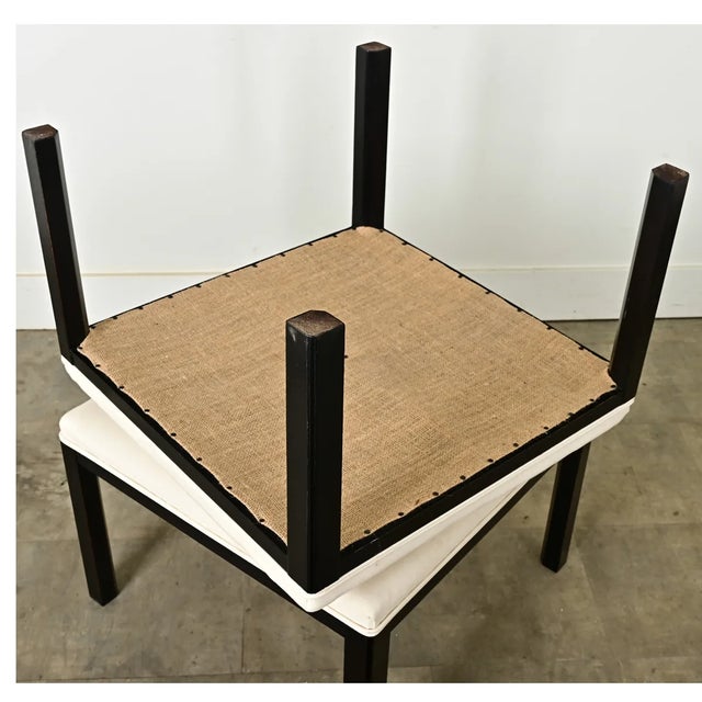 French Art Deco Ebonized & Upholstered Square Bench-Ottoman For Sale - Image 11 of 12