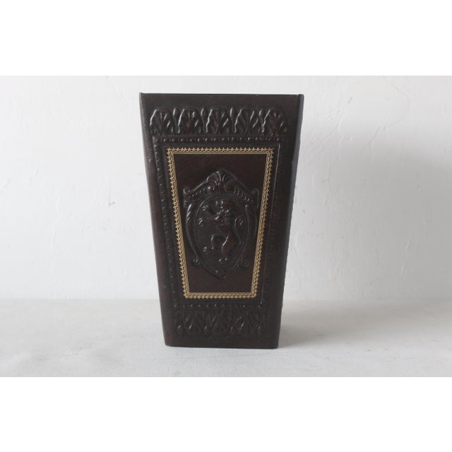 Vintage Italian Embossed Faux Leather Wastebasket For Sale - Image 12 of 12