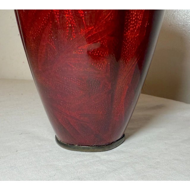 Antique Japanese Ginbari Red Foil Enamel Bird Bamboo Bronze Guilloche Vase Asian For Sale - Image 18 of 18