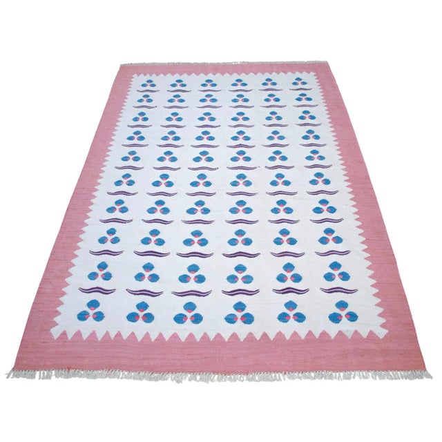 Textile Turkish Silk Rug Kilim HandWoven Chintamani Motif Oushak Area Rug - 4′2″ × 6′4″ For Sale - Image 7 of 18