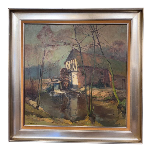 20th Century Watermill Oil Painting For Sale