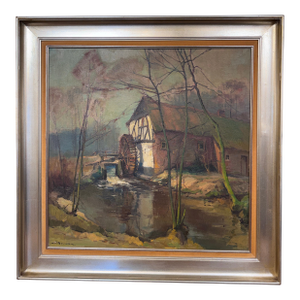 20th Century Watermill Oil Painting