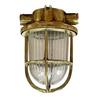 Exterior Ribbed Brass Ceiling Light - Side Conduits For Sale