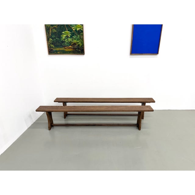 Oak Benches with Wing Legs, France, 1970s, Set of 2 For Sale - Image 11 of 18