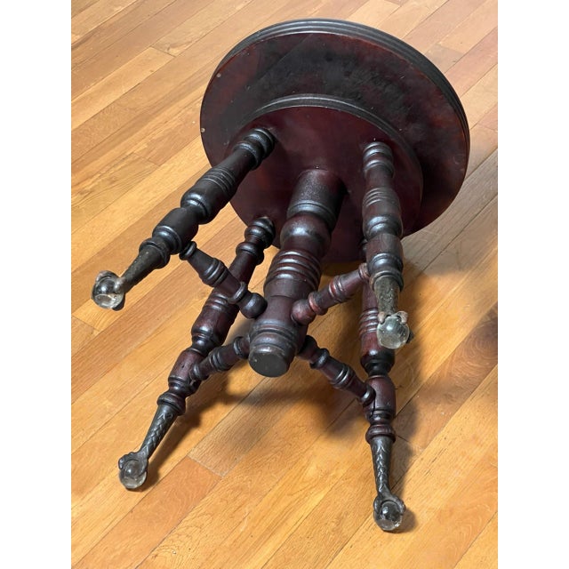 Brown Late 19th Century Victorian Mahogany Piano Stool With Claw and Glass Ball Feet, A. Merriam & Co. For Sale - Image 8 of 10