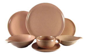 1950s Russel Wright Steubenville American Modern Coral Pink Peach Service for 8 Dinnerware - 56pc Set