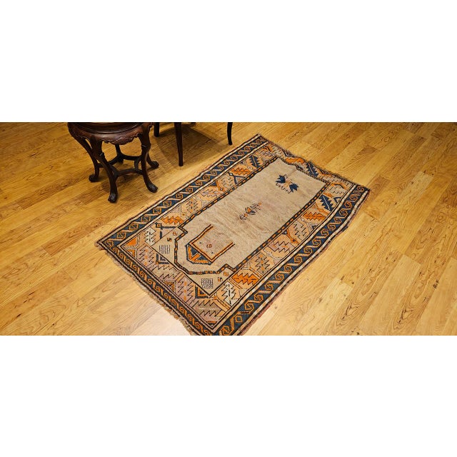 1900 - 1909 Vintage Kurdish Tribal Area Rug, Hand-Knotted Prayer Pattern, 3x5, Camelhair & Brick Red For Sale - Image 5 of 15