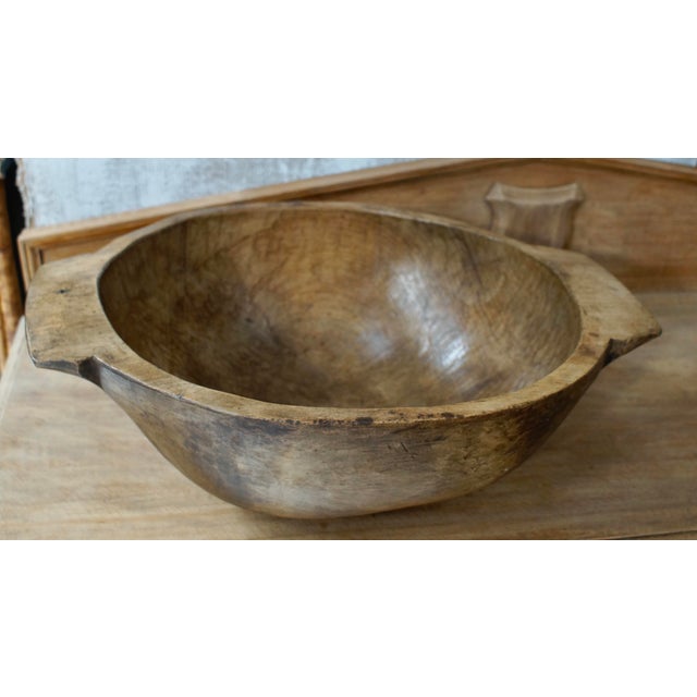 Primitive Hand Carved Oak Bowl, 1900s For Sale - Image 6 of 8