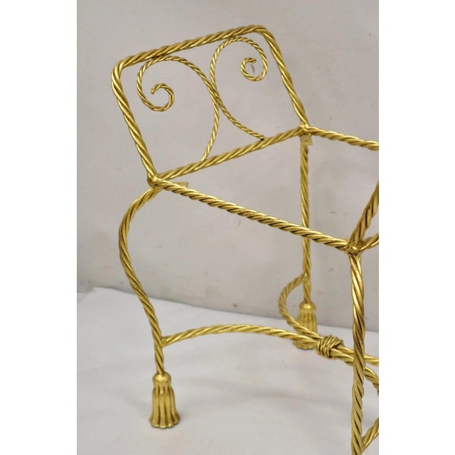 Vintage Italian Hollywood Regency Gold Gilt Iron Rope Tassel Vanity Bench Chair For Sale - Image 11 of 11