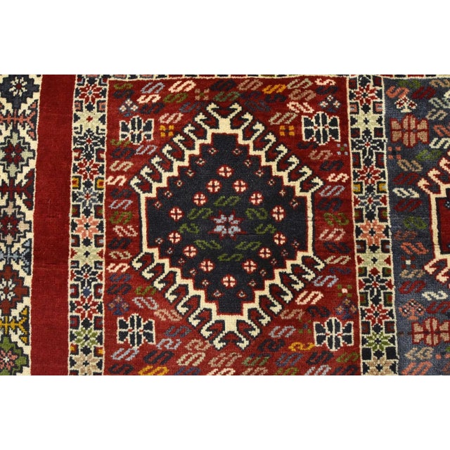 Red Yalameh Rug 3'5'' X 4'11'' Red Wool Vintage Tribal Hand-Knotted Oriental Carpet For Sale - Image 8 of 12