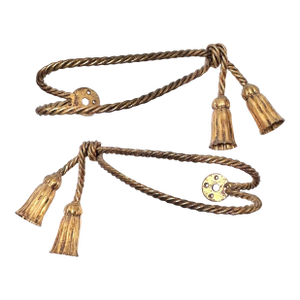 Pair of Vintage Italian Gilt Rope Curtain Tiebacks With Tassels – Hollywood Regency Drapery Hardware, Window Decor